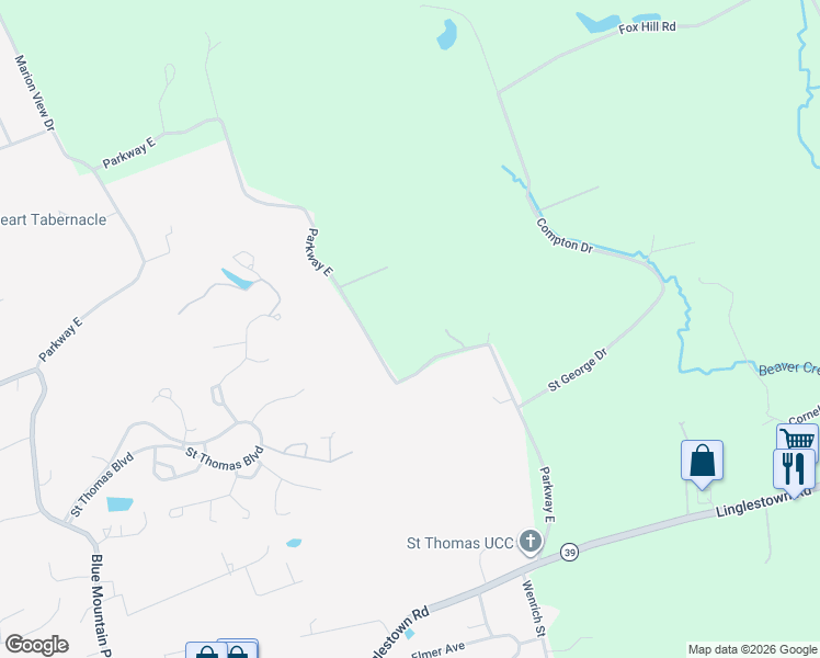 map of restaurants, bars, coffee shops, grocery stores, and more near 6621 Parkway East in Linglestown