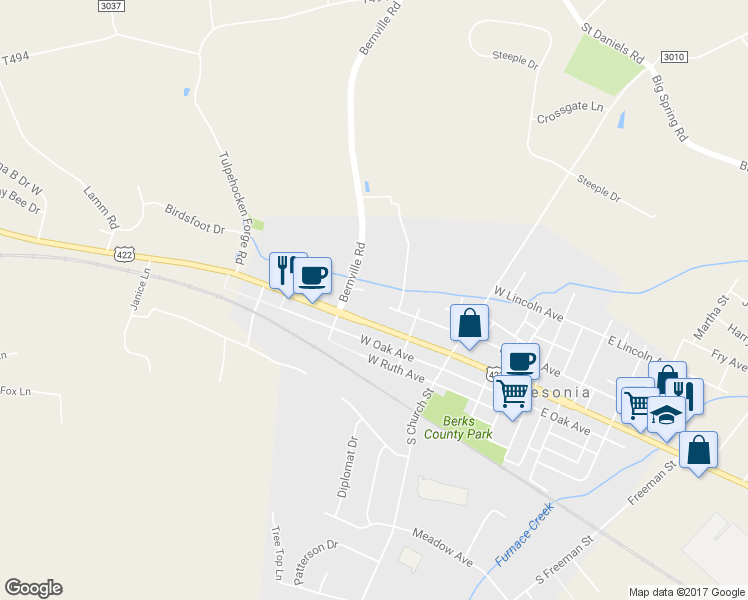 map of restaurants, bars, coffee shops, grocery stores, and more near 353 West Penn Avenue in Robesonia