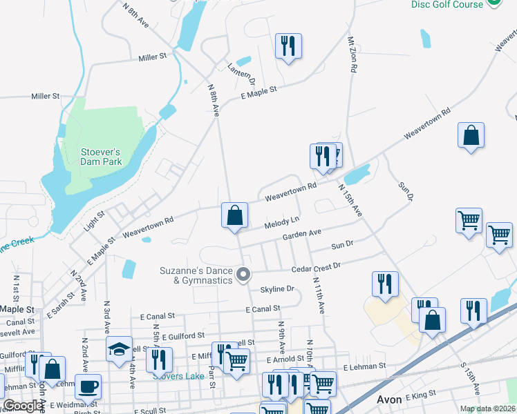 map of restaurants, bars, coffee shops, grocery stores, and more near 857 Primrose Court in Lebanon