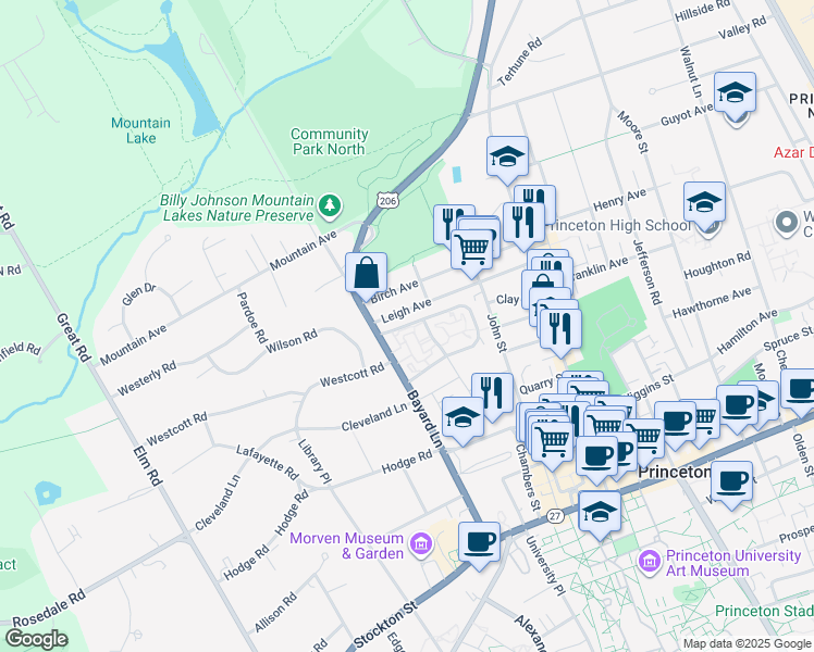map of restaurants, bars, coffee shops, grocery stores, and more near 330 Stanworth Lane in Princeton