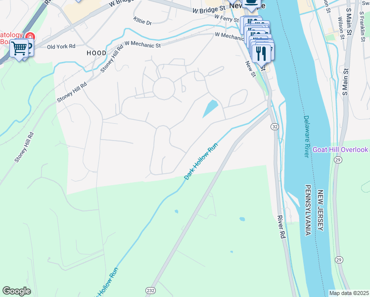 map of restaurants, bars, coffee shops, grocery stores, and more near 131 Riverwoods Drive in New Hope