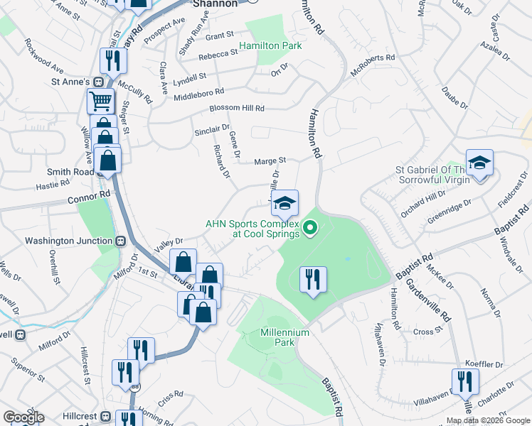map of restaurants, bars, coffee shops, grocery stores, and more near 1529 Lucille Drive in Pittsburgh