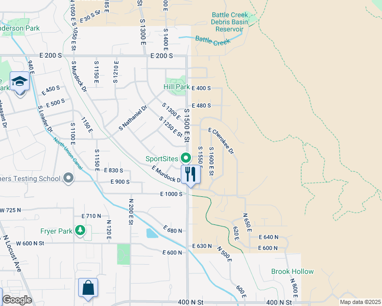 map of restaurants, bars, coffee shops, grocery stores, and more near 1515 East 720 South Street in Pleasant Grove
