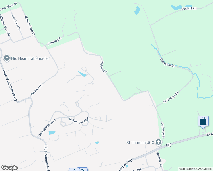 map of restaurants, bars, coffee shops, grocery stores, and more near 6550 Parkway East in Harrisburg