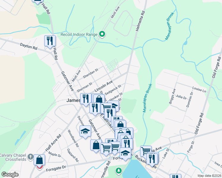 map of restaurants, bars, coffee shops, grocery stores, and more near 22 Sedwick Street in Jamesburg