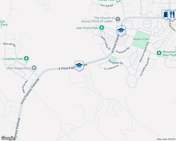 map of restaurants, bars, coffee shops, grocery stores, and more near 2734 East Iron Bark Alley in Eagle Mountain