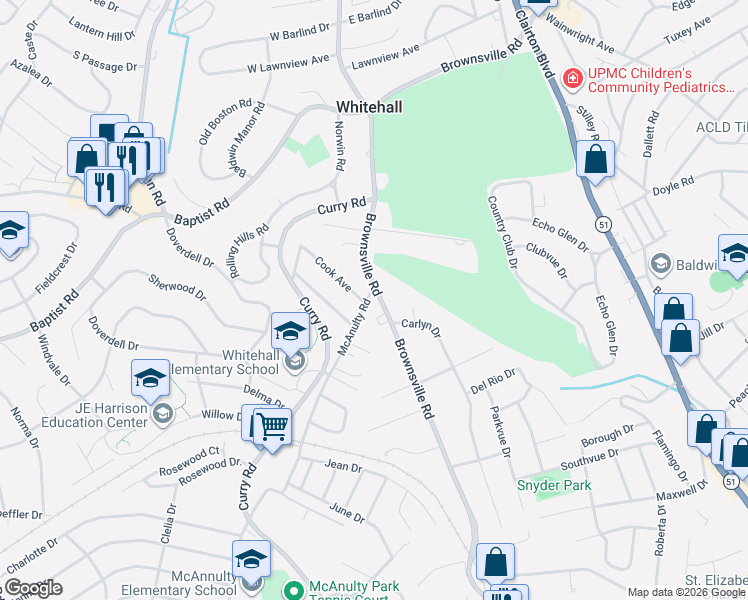 map of restaurants, bars, coffee shops, grocery stores, and more near 4710 Brownsville Road in Pittsburgh