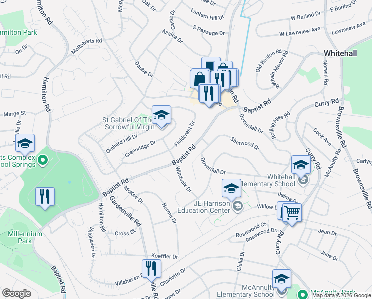 map of restaurants, bars, coffee shops, grocery stores, and more near 5243 Baptist Road in Pittsburgh