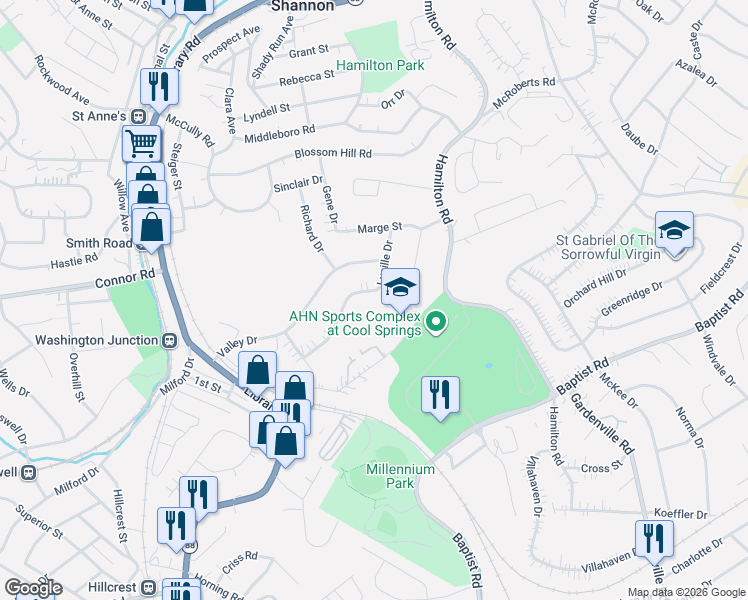 map of restaurants, bars, coffee shops, grocery stores, and more near 1529 Lucille Drive in Pittsburgh