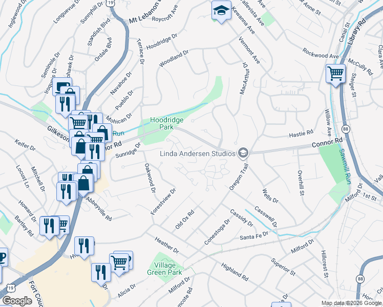 map of restaurants, bars, coffee shops, grocery stores, and more near 310 Kingsberry Circle in Pittsburgh