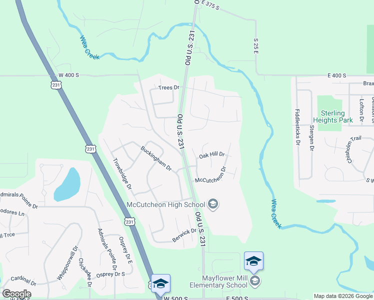 map of restaurants, bars, coffee shops, grocery stores, and more near Old U.S. 231 in Lafayette