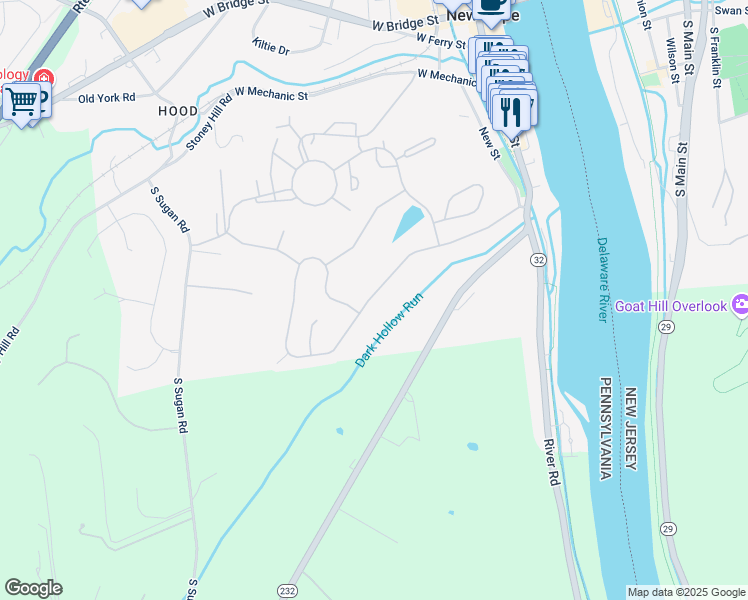 map of restaurants, bars, coffee shops, grocery stores, and more near 262 Riverwoods Drive in New Hope