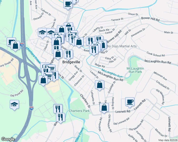 map of restaurants, bars, coffee shops, grocery stores, and more near in Bridgeville