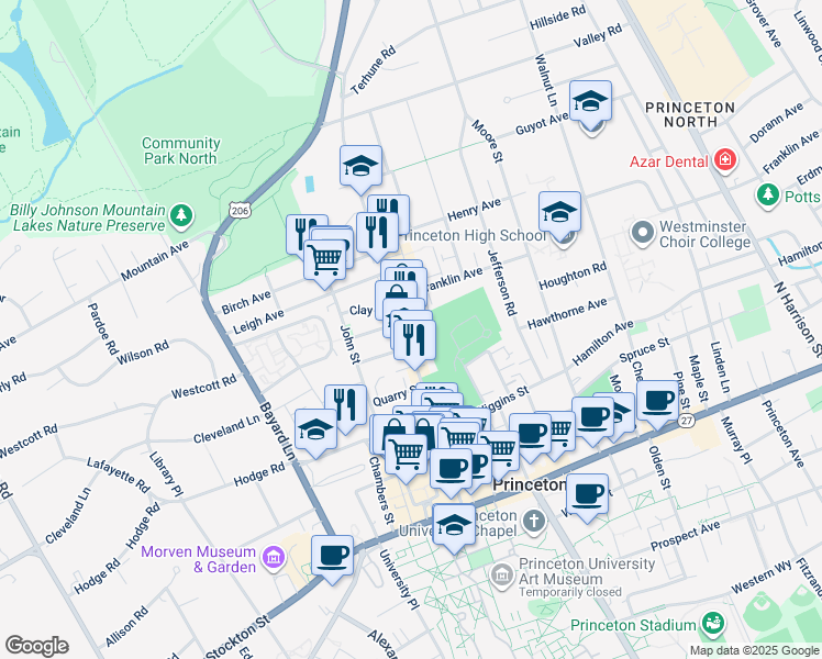 map of restaurants, bars, coffee shops, grocery stores, and more near 197 Witherspoon Street in Princeton