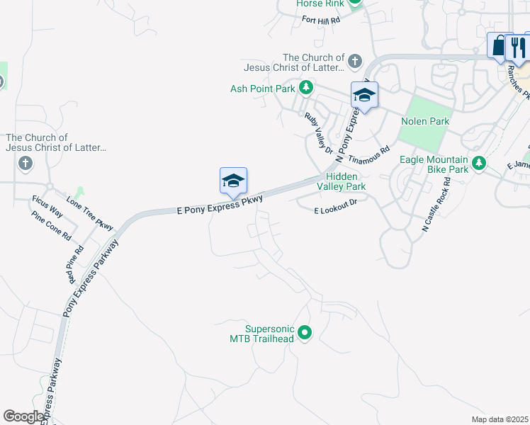 map of restaurants, bars, coffee shops, grocery stores, and more near 2734 E Iron Bark Alley in Eagle Mountain