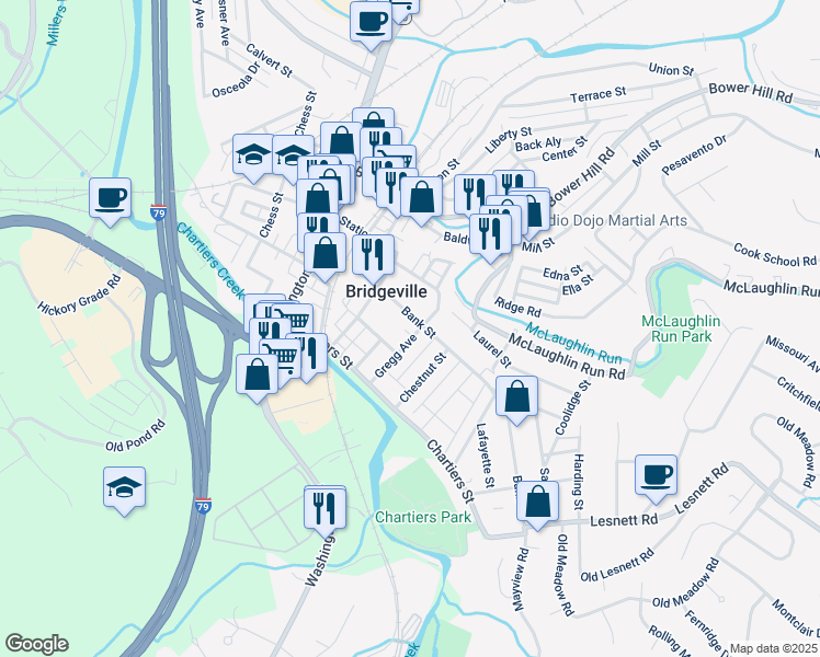 map of restaurants, bars, coffee shops, grocery stores, and more near 615 Gregg Avenue in Bridgeville