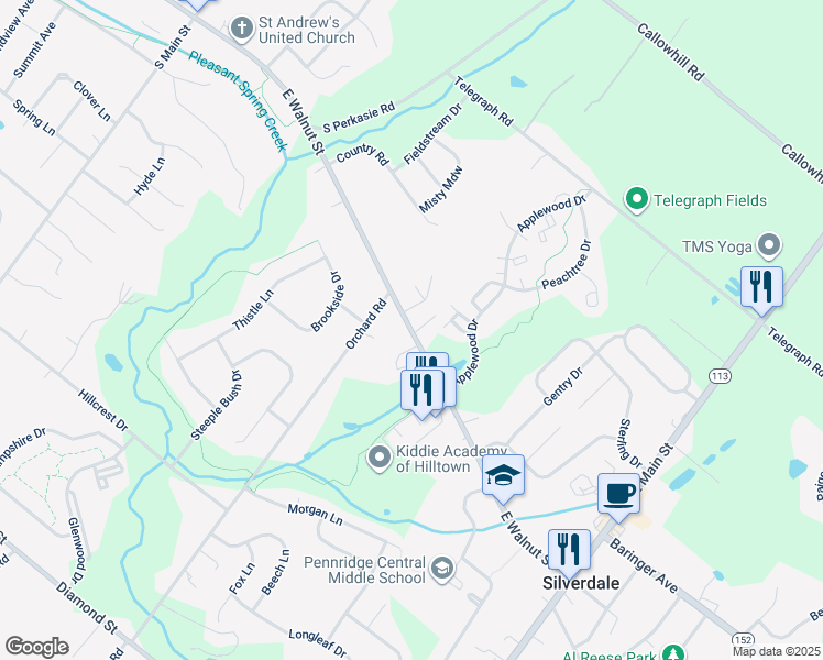 map of restaurants, bars, coffee shops, grocery stores, and more near 915 East Walnut Street in Perkasie
