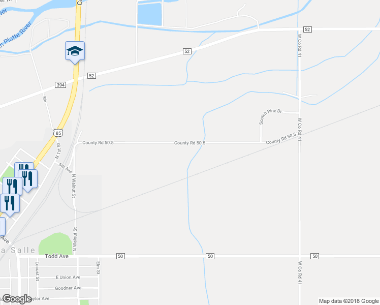 map of restaurants, bars, coffee shops, grocery stores, and more near 19502 County Road 50.5 in La Salle