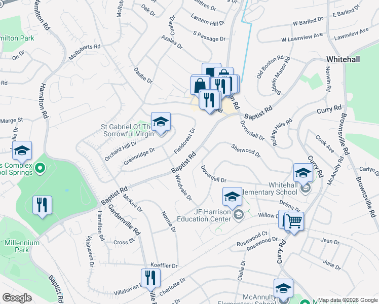 map of restaurants, bars, coffee shops, grocery stores, and more near 5243 Baptist Road in Pittsburgh