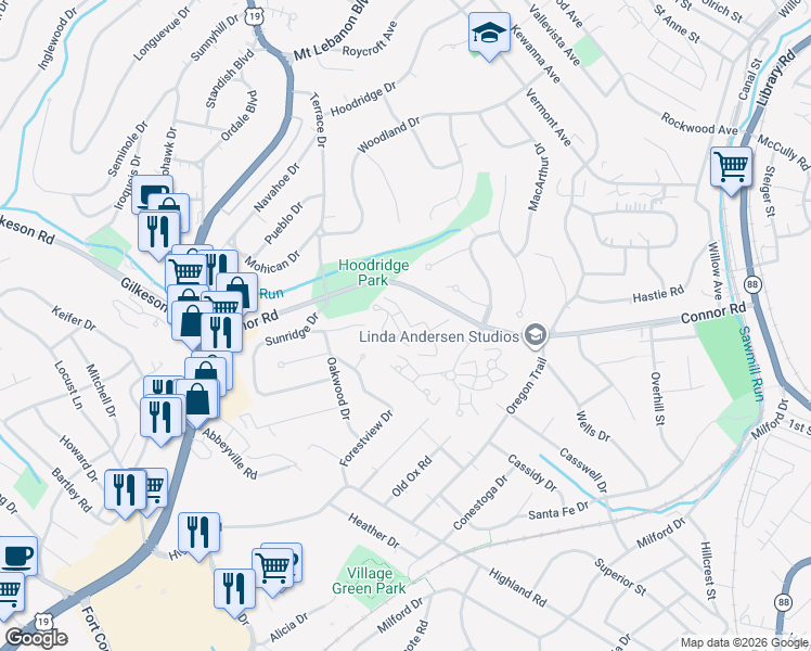 map of restaurants, bars, coffee shops, grocery stores, and more near 310 Kingsberry Circle in Pittsburgh
