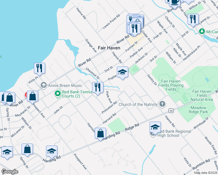 map of restaurants, bars, coffee shops, grocery stores, and more near 82 Park Avenue in Fair Haven