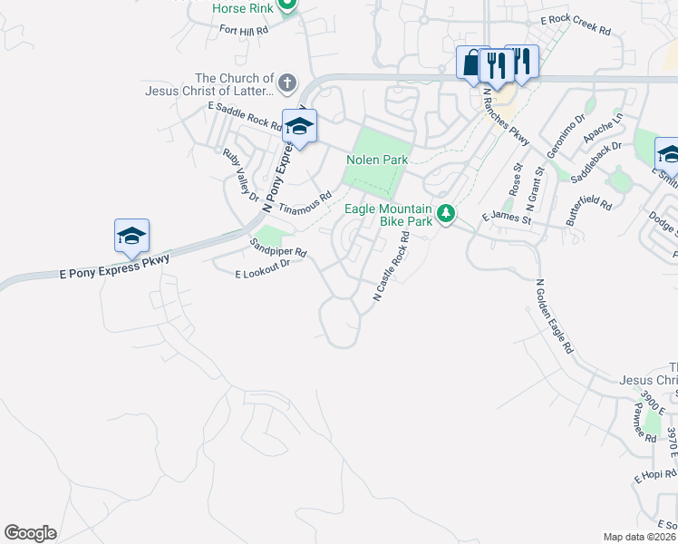 map of restaurants, bars, coffee shops, grocery stores, and more near 7503 Sandpiper Road in Eagle Mountain
