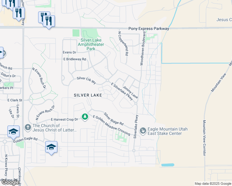 map of restaurants, bars, coffee shops, grocery stores, and more near 7536 Levi Lane in Eagle Mountain