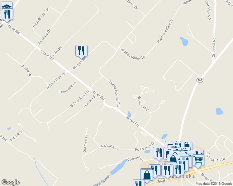 map of restaurants, bars, coffee shops, grocery stores, and more near 5925 Honey Hollow Road in Doylestown