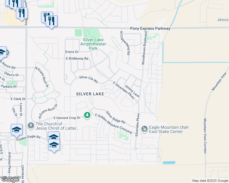 map of restaurants, bars, coffee shops, grocery stores, and more near 7531 Levi Lane in Eagle Mountain