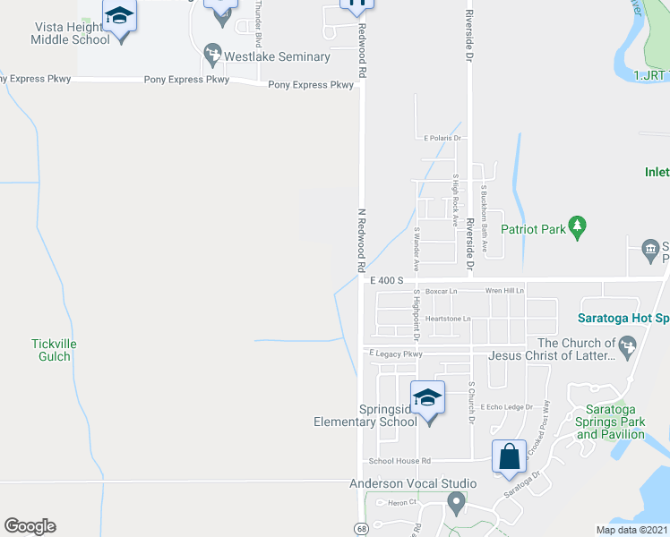 map of restaurants, bars, coffee shops, grocery stores, and more near 6925 Redwood Road in Saratoga Springs
