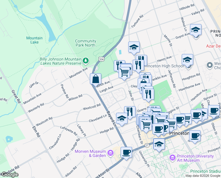 map of restaurants, bars, coffee shops, grocery stores, and more near 11 Race Street in Princeton
