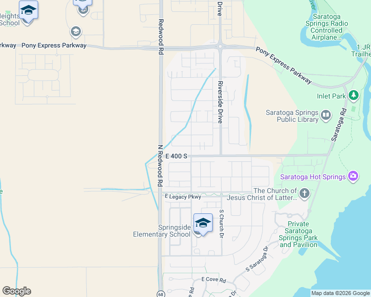 map of restaurants, bars, coffee shops, grocery stores, and more near 91 East Brushy Canyon Street in Saratoga Springs