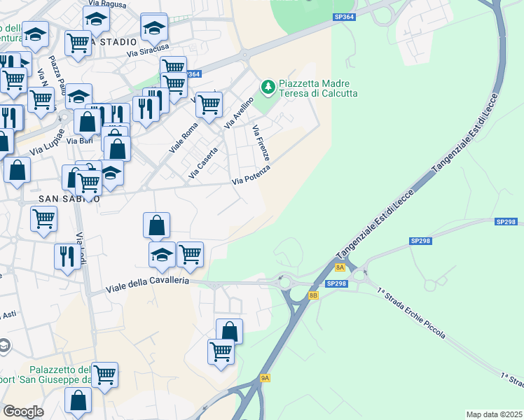 map of restaurants, bars, coffee shops, grocery stores, and more near 45 Via Varese in Provincia di Lecce