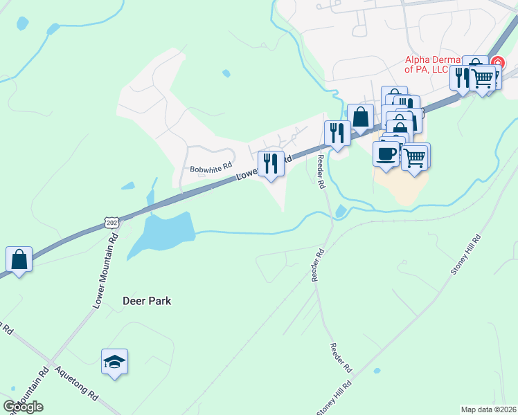 map of restaurants, bars, coffee shops, grocery stores, and more near 34 Hermitage Drive in New Hope