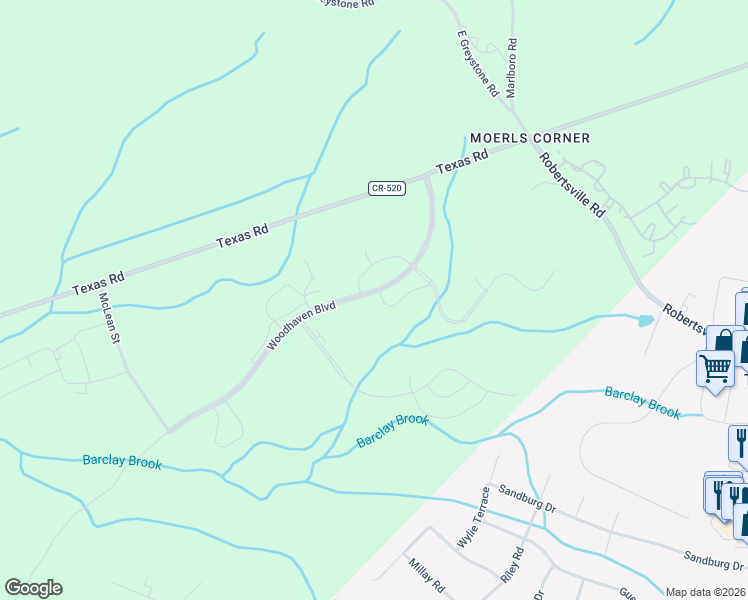 map of restaurants, bars, coffee shops, grocery stores, and more near 6 McCormick Avenue North in Old Bridge