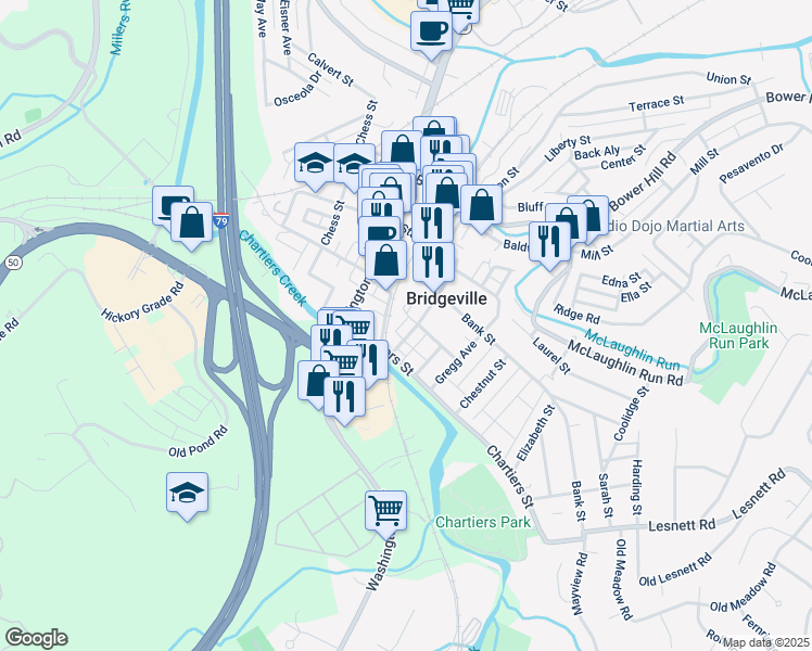 map of restaurants, bars, coffee shops, grocery stores, and more near 647 Cherry Way in Bridgeville