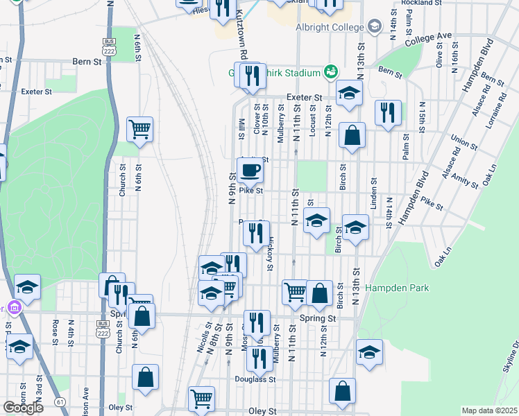 map of restaurants, bars, coffee shops, grocery stores, and more near 1330 North 10th Street in Reading