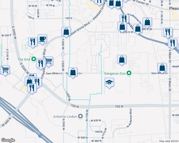 map of restaurants, bars, coffee shops, grocery stores, and more near 1016 West 700 South in Pleasant Grove