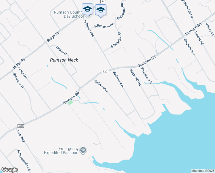 map of restaurants, bars, coffee shops, grocery stores, and more near 5 Sailers Way in Rumson