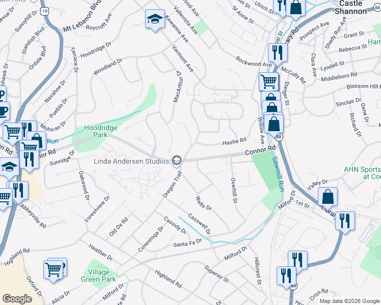 map of restaurants, bars, coffee shops, grocery stores, and more near 4235 Greenridge Road in Pittsburgh