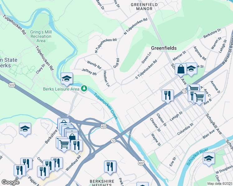 map of restaurants, bars, coffee shops, grocery stores, and more near 2 Tully Lane in Reading