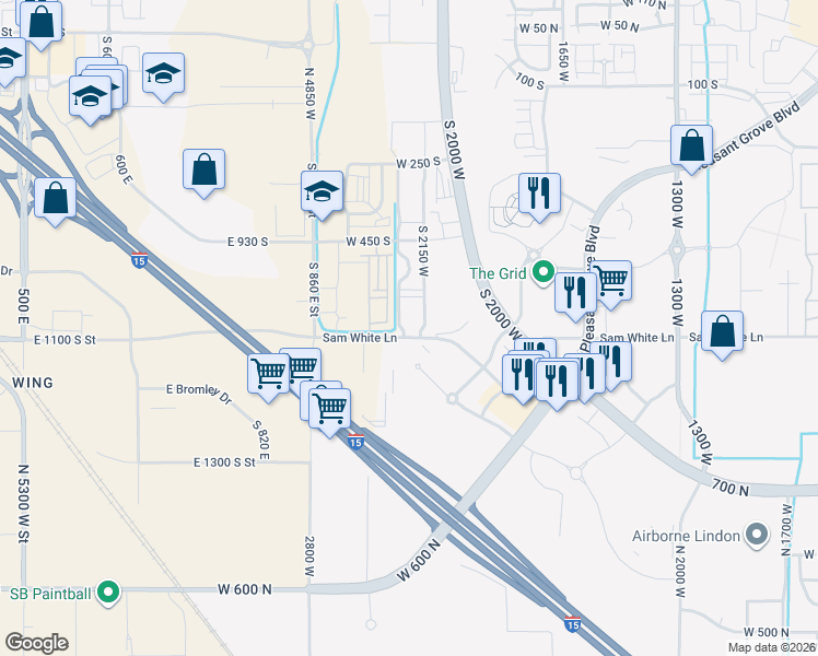 map of restaurants, bars, coffee shops, grocery stores, and more near 685 South 2220 West in Pleasant Grove