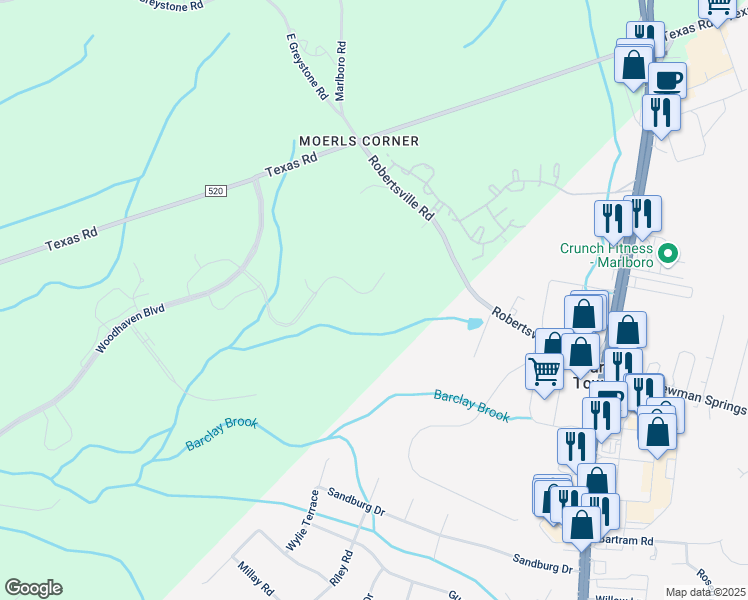 map of restaurants, bars, coffee shops, grocery stores, and more near 127 McCormick Avenue South in Old Bridge