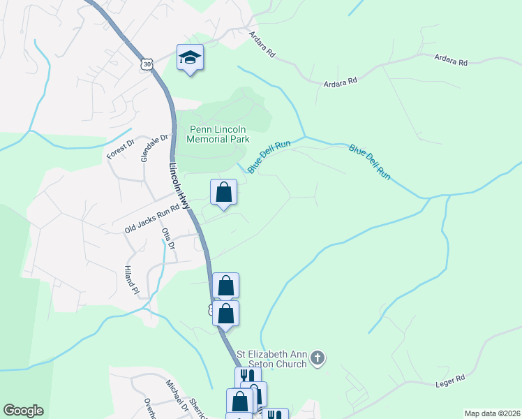 map of restaurants, bars, coffee shops, grocery stores, and more near 190 Magnus Lane in Irwin