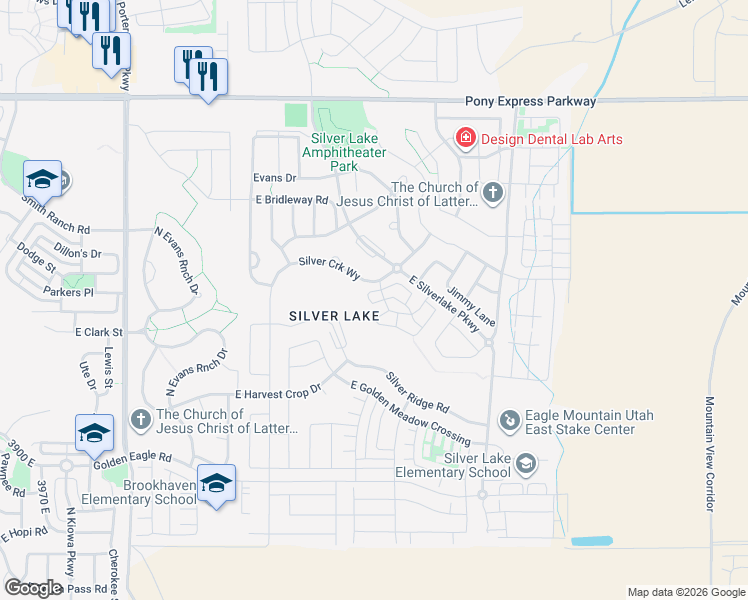 map of restaurants, bars, coffee shops, grocery stores, and more near 4704 Silver Creek Way in Eagle Mountain