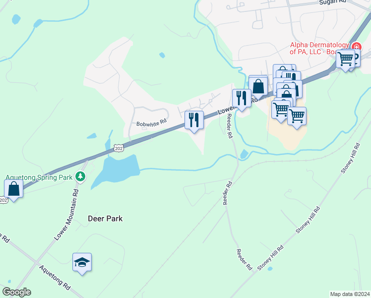 map of restaurants, bars, coffee shops, grocery stores, and more near 72 Hermitage Drive in New Hope