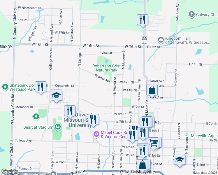 map of restaurants, bars, coffee shops, grocery stores, and more near 510 Prather Avenue in Maryville