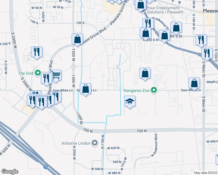 map of restaurants, bars, coffee shops, grocery stores, and more near 963 West 670 South in Pleasant Grove