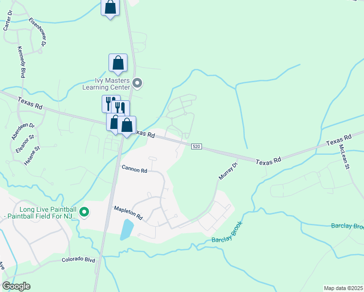 map of restaurants, bars, coffee shops, grocery stores, and more near 212 Texas Road in Old Bridge Township
