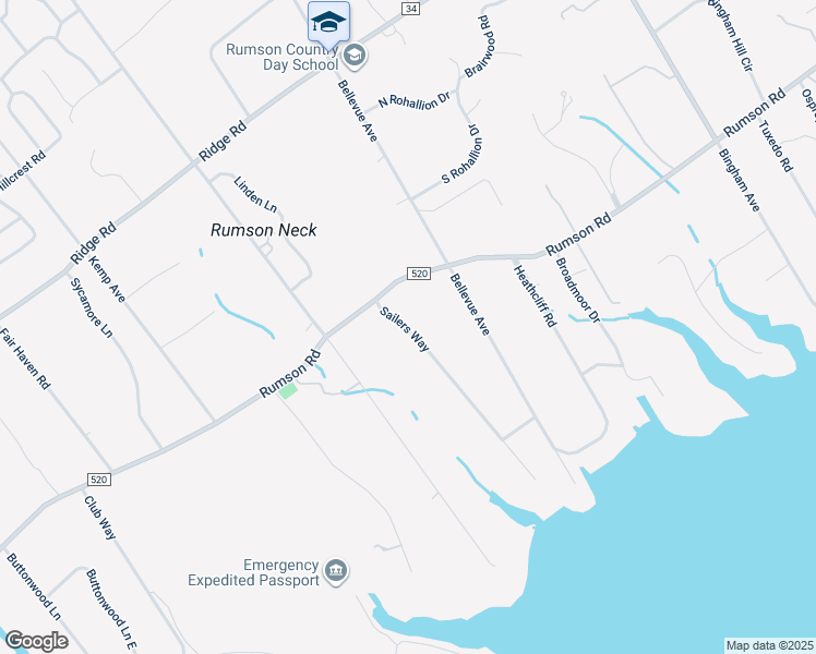 map of restaurants, bars, coffee shops, grocery stores, and more near 5 Sailers Way in Rumson